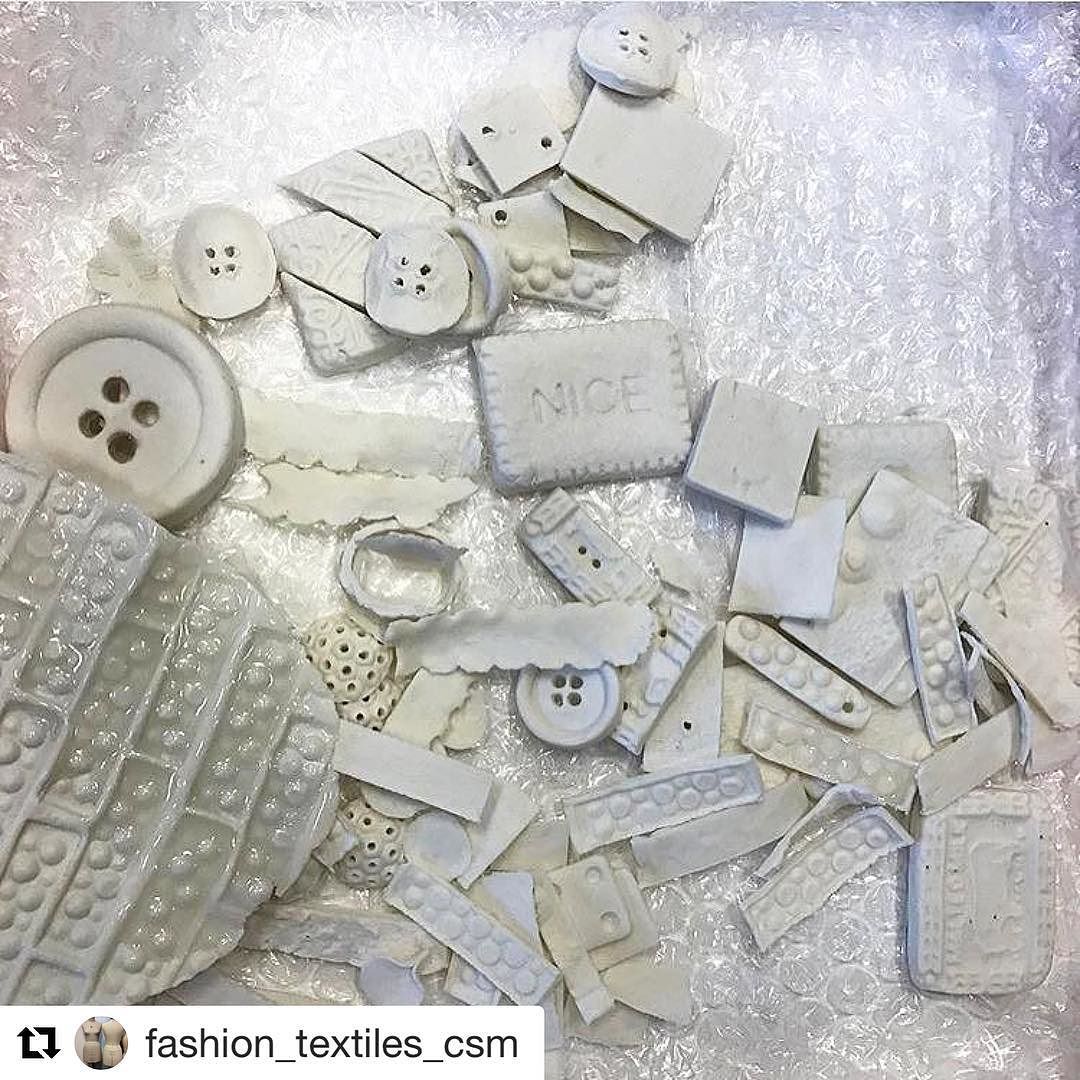 Experimenting with lovely @fashion_textiles_csm students to make buttons and embellishments. #ceramics #porcelain #buttons #bitsandbobs #embellishment #craft #handmade